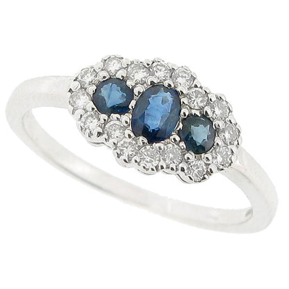 Sapphire and Diamond Cluster Ring in 18ct White Gold