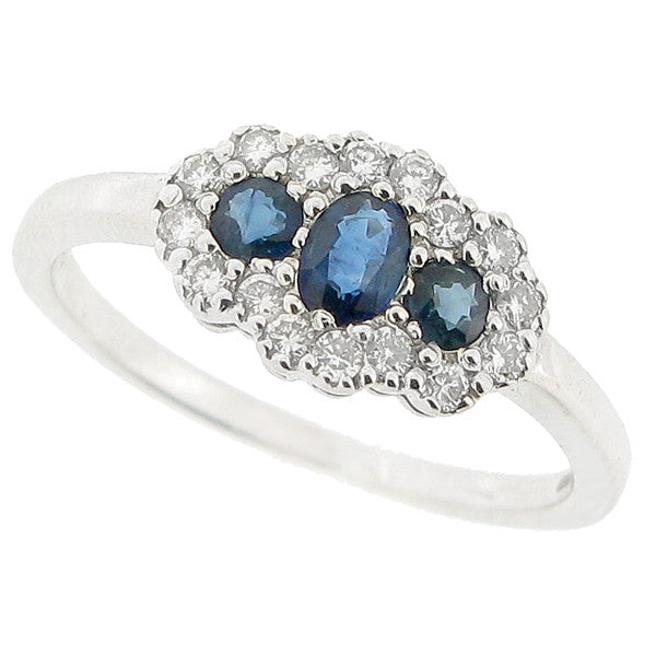 Sapphire and diamond cluster ring in 18ct white gold
