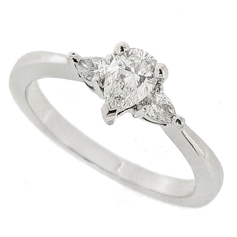 Pear shape diamond three stone ring in 18ct white gold,  0.58ct