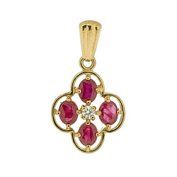 Ruby and diamond cluster pendant in 9ct yellow gold