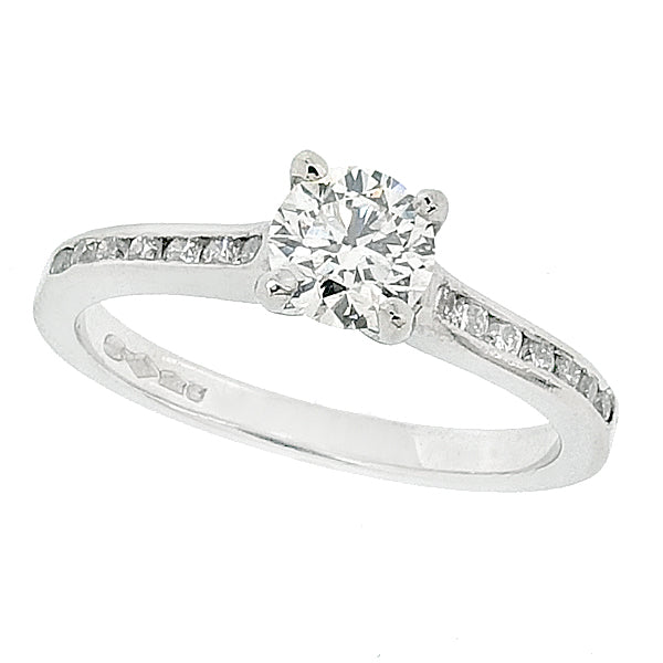 Diamond solitaire ring with diamond set shoulders in platinum, 0.80ct