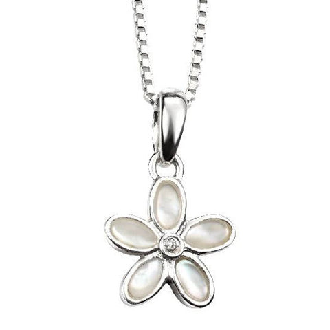 Neckwear - Mother of pearl flower pendant and chain in silver  - PA Jewellery