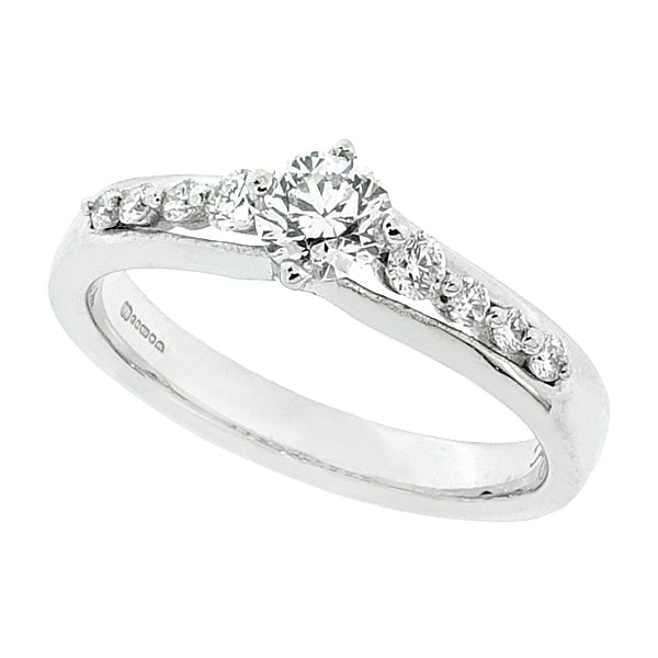 Brilliant cut diamond ring with diamond set shoulders in 18ct white gold, 0.50ct