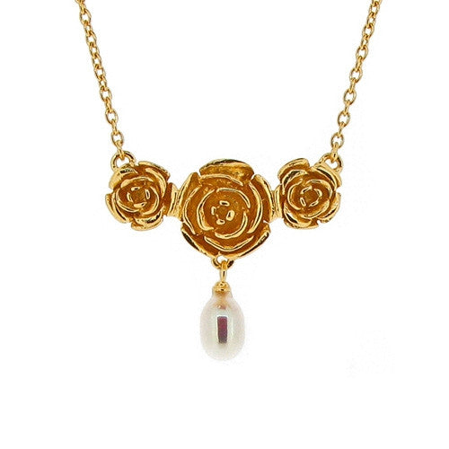 Neckwear - Vintage Rose necklace with freshwater pearl in silver with 18ct vermeil  - PA Jewellery