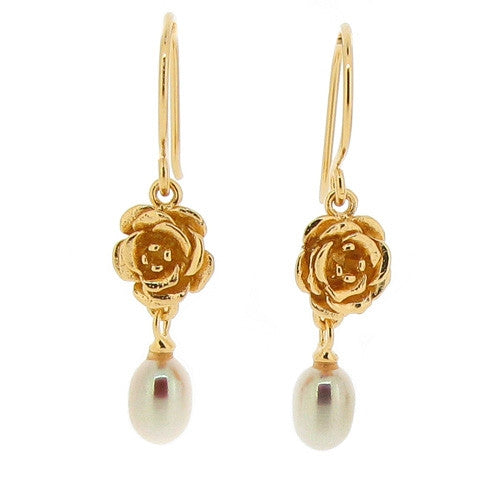 Earrings - Vintage Rose earrings with freshwater pearls in silver with gold vermeil  - PA Jewellery