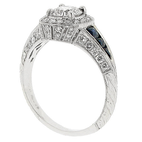 Diamond and sapphire 1920s style ring in 18ct white gold, 1.19ct