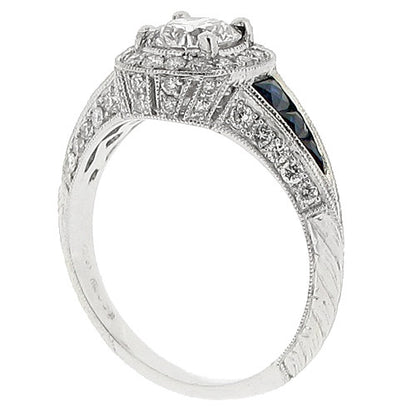 Diamond and sapphire 1920s style ring in 18ct white gold, 1.19ct