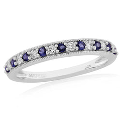 Sapphire and diamond grain set half eternity ring in 9ct white gold