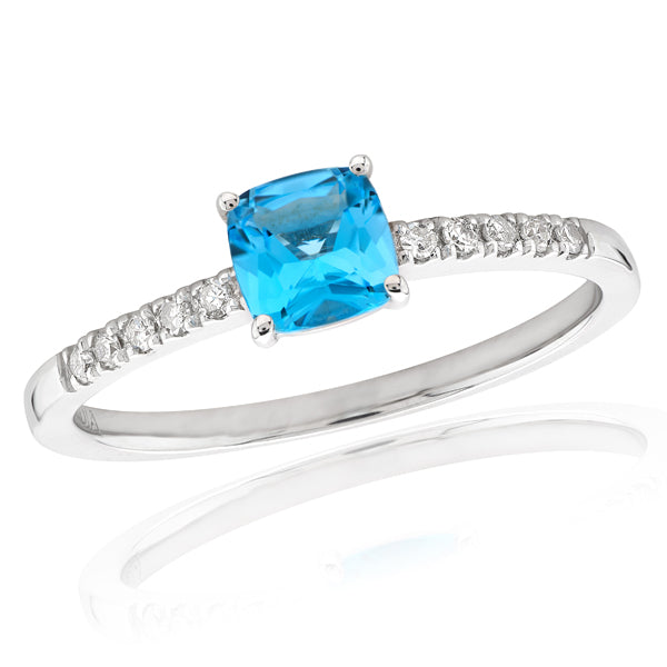 Blue topaz and diamond ring in 9ct white gold
