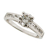Ring - Diamond solitaire ring with baguette diamond set shoulders in platinum, 0.89ct  - PA Jewellery