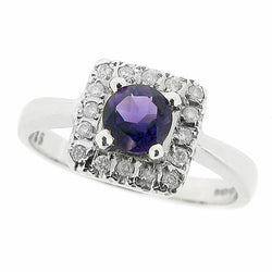 Ring - Amethyst and diamond cluster ring in 9ct white gold  - PA Jewellery