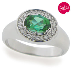 Green Tourmaline and diamond ring in 18ct white gold