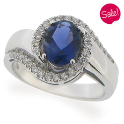Iolite and diamond ring in 18ct white gold