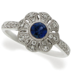 Ring - Sapphire & Diamond floral cluster ring in 18ct white gold  - PA Jewellery