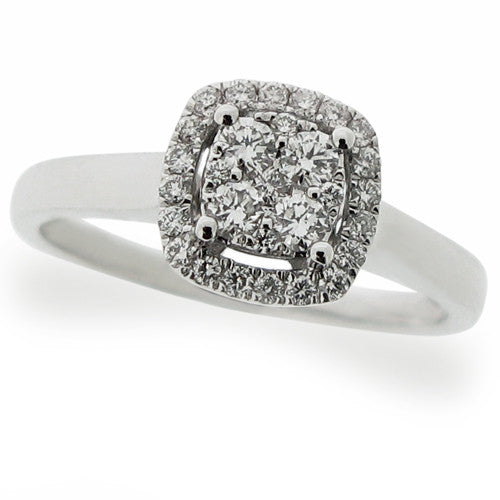 Ring - Diamond cushion shape cluster 'halo' ring in 18ct white gold,  - PA Jewellery