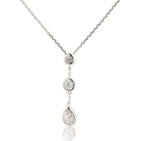 Cubic zirconia triple drop pendant and chain in 9ct white gold