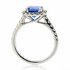 Ring - Tanzanite & Diamond cushion shape 'halo' ring in platinum  - PA Jewellery