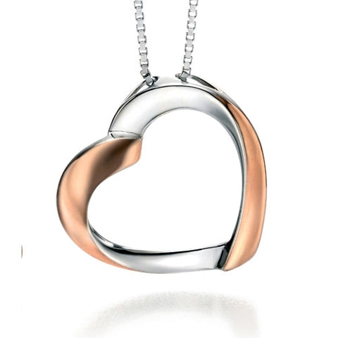 Neckwear - Ribbon heart pendant and chain in silver with rose gold plate  - PA Jewellery