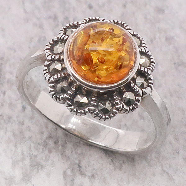 Amber and marcasite dress ring