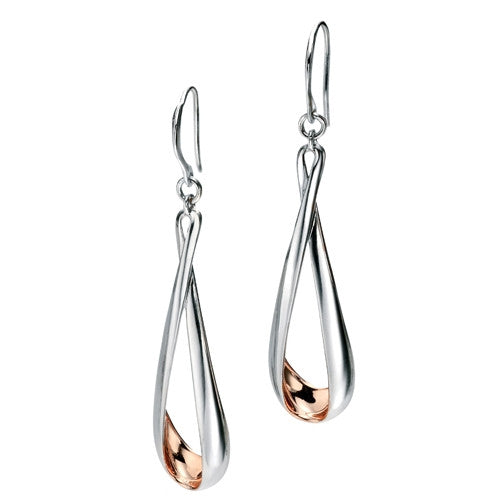 Earrings - Curved drop earrings in silver with rose gold plate  - PA Jewellery