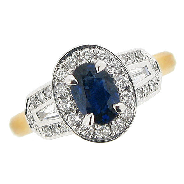 Ring - Sapphire and diamond cluster ring in 18ct yellow gold  - PA Jewellery
