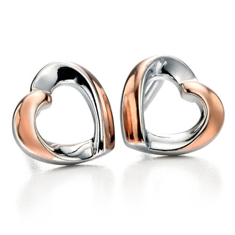 Earrings - Ribbon heart earrings in silver with rose gold plate  - PA Jewellery