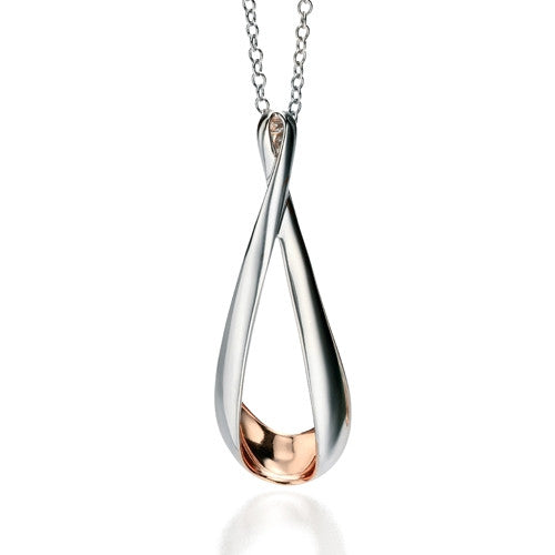 Neckwear - Curved drop pendant and chain in silver with rose gold plate  - PA Jewellery