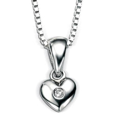 Neckwear - Diamond set heart pendant and chain in silver  - PA Jewellery