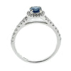 Sapphire and diamond halo cluster ring in 18ct white gold