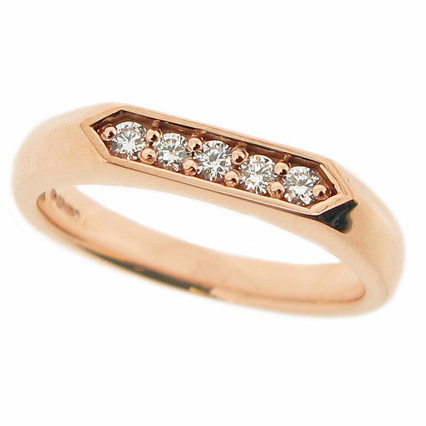 Diamond set hexagonal unisex signet ring in 9ct rose gold