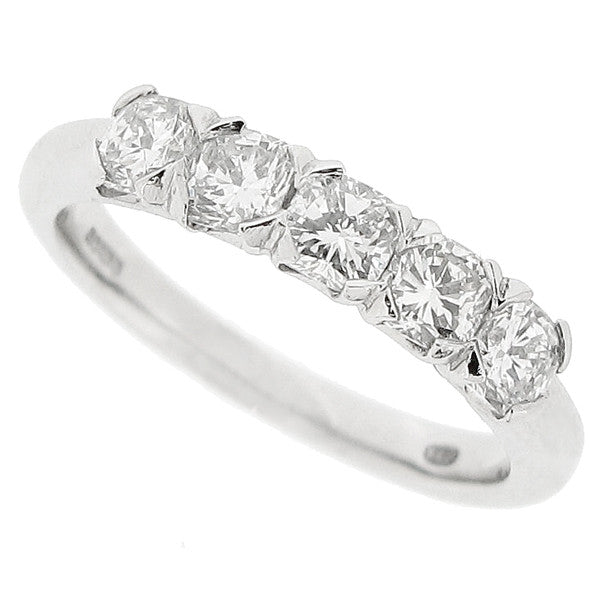 Cushion shape diamond five stone ring in platinum, 1.09ct