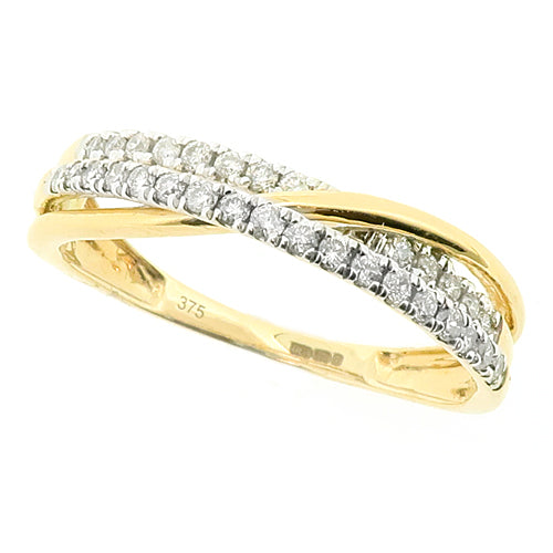 Diamond crossover band ring in 9ct gold, 0.22ct