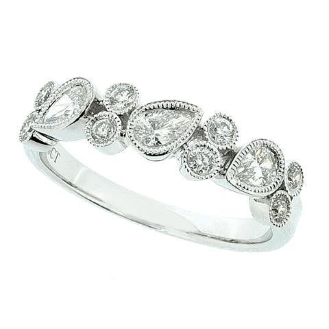 Pear and brilliant cut diamond band ring in platinum, 0.48ct