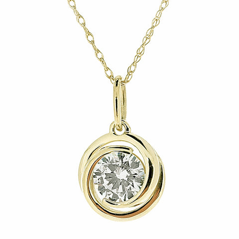 Cubic zirconia spiral pendant and chain in 9ct yellow gold