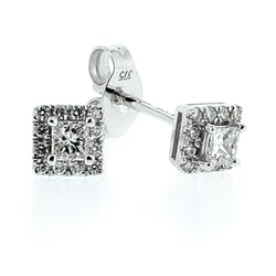 Princess cut diamond cluster earrings in 9ct white gold, 0.25ct