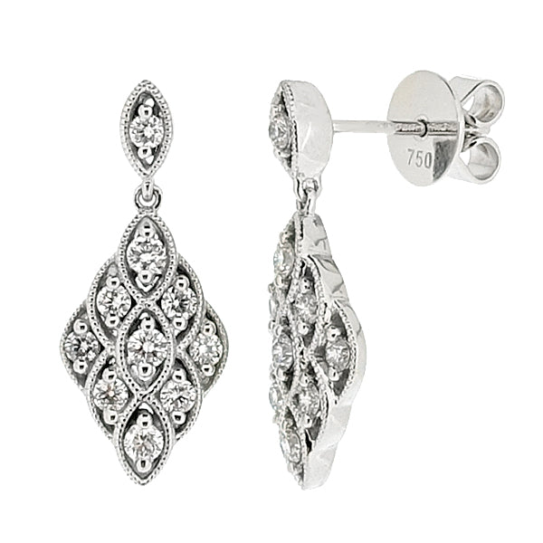 Diamond cluster drop earrings in 18ct white gold, 0.57ct