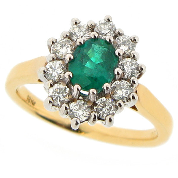 Ring - Emerald and diamond cluster ring in 18ct gold  - PA Jewellery