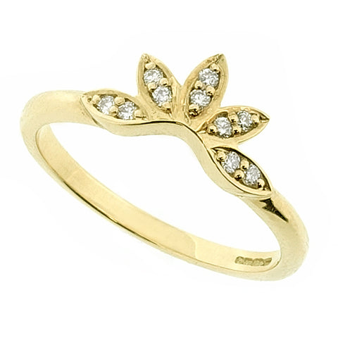 Diamond set petal design shaped band ring in 18ct gold, 0.08ct