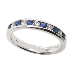 Sapphire and diamond channel set half eternity ring in 18ct white gold