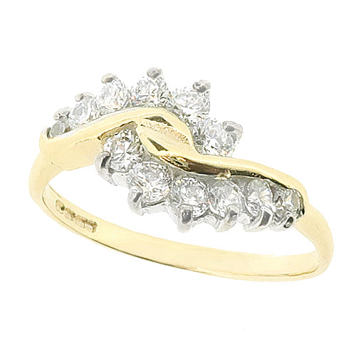 Cubic zirconia twist cluster ring in 9ct gold