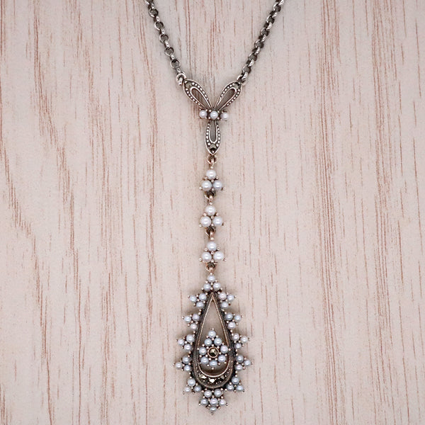 Freshwater pearl and marcasite necklet in silver