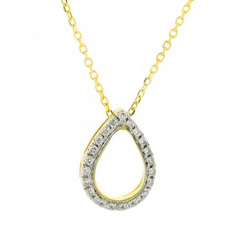 Diamond open teardrop shape pendant and chain in 18ct gold