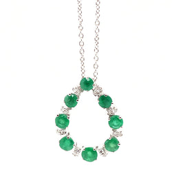 Emerald and diamond teardrop pendant and chain in 18ct white gold