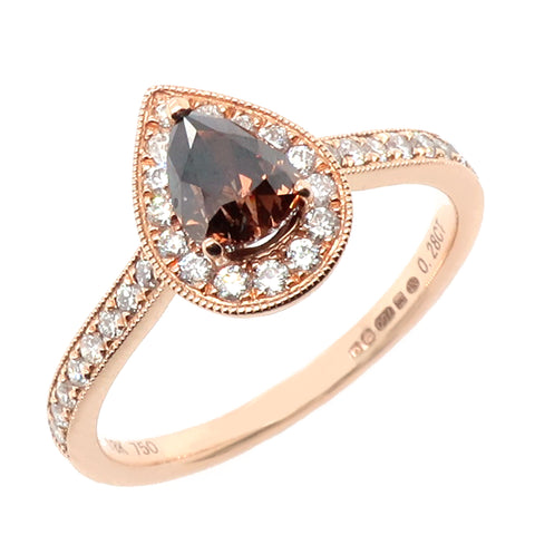 Chocolate and white diamond halo cluster ring in 18ct rose gold, 0.86ct