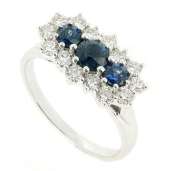 Sapphire and diamond cluster ring in 9ct white gold