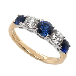 Sapphire and diamond five stone ring in 18ct gold