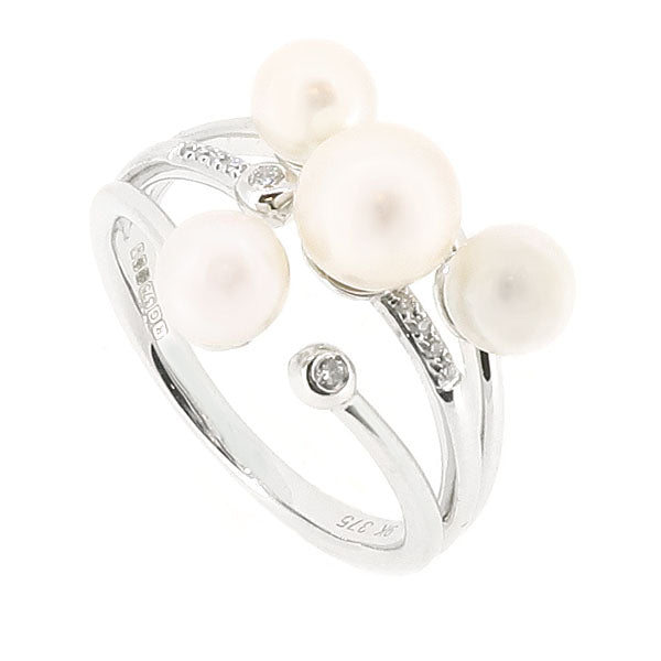 Cultured pearl and diamond spray design ring in 9ct white gold