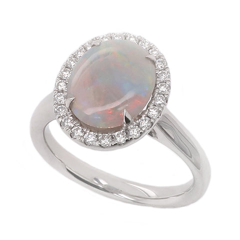 Opal and diamond cluster ring in platinum