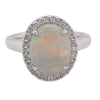 Opal and diamond cluster ring in platinum