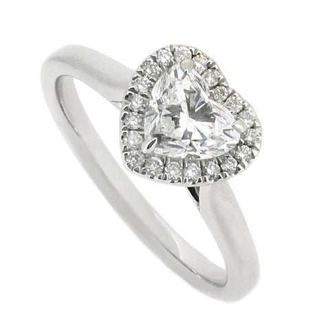 Heart-shaped diamond halo cluster ring in platinum, 0.75ct
